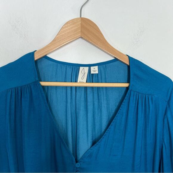 Joie V Neck Blue Turquoise Polyester Blouse Size 1X - Picture 3 of 12
